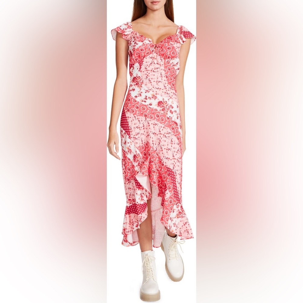 NWT Betsey Johnson La Napoule Patchwork Ruffled High Low Dress in English Rose